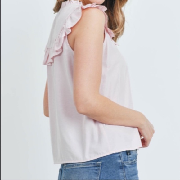 Pink Sleeveless Ruffle Front Blouse - Picture 12 of 13